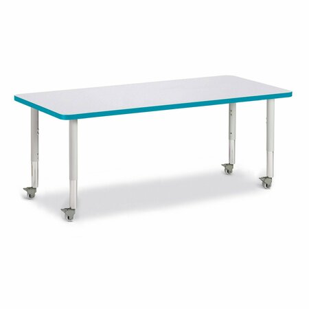 JONTI-CRAFT Berries Rectangle Activity Table, 30 in. x 72 in., Mobile, Freckled Gray/Teal/Gray 6413JCM005